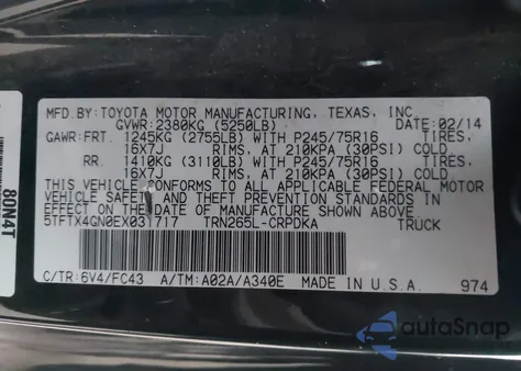 2014 Toyota Tacoma Prerunner from USA, damaged, VIN 5TFTX4GN0EX031717